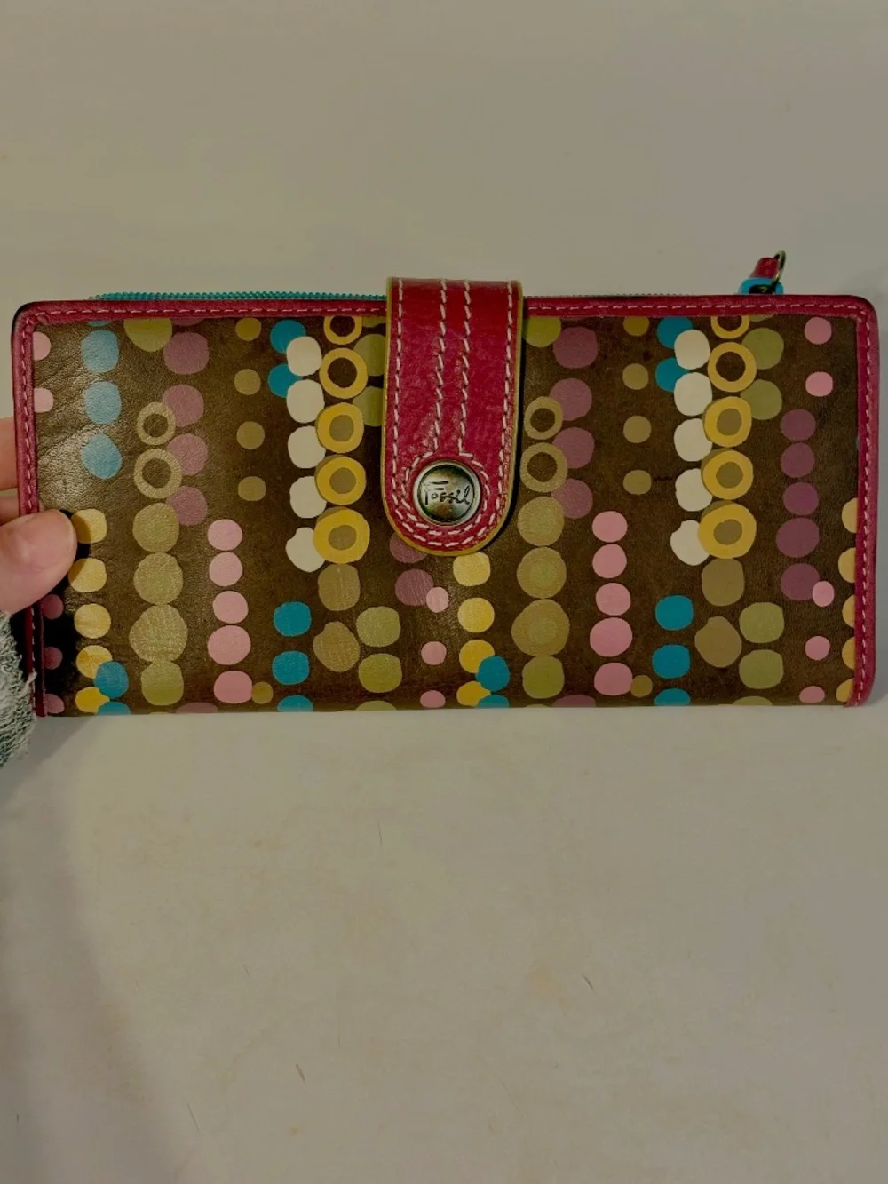 Vintage Fossil Wallet Early 2000s Style Bi Fold Colorful Y2K Retro Boho Hippie